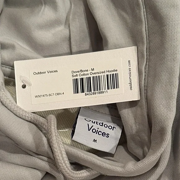 Outdoor Voices Womens Soft Cotton Gray Cream Hoodie Size M Color Block Oversized - Picture 8 of 15